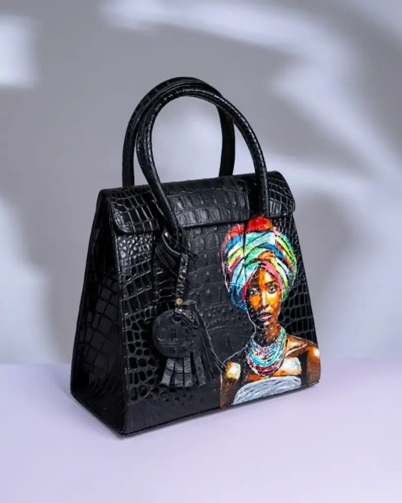 Black Hand Painted Leather Handbag