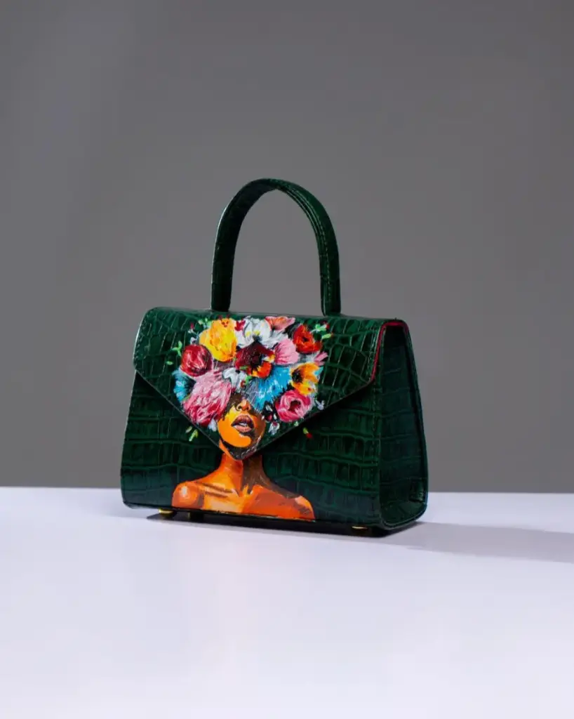 Forest Green Hand Painted Leather Handbag